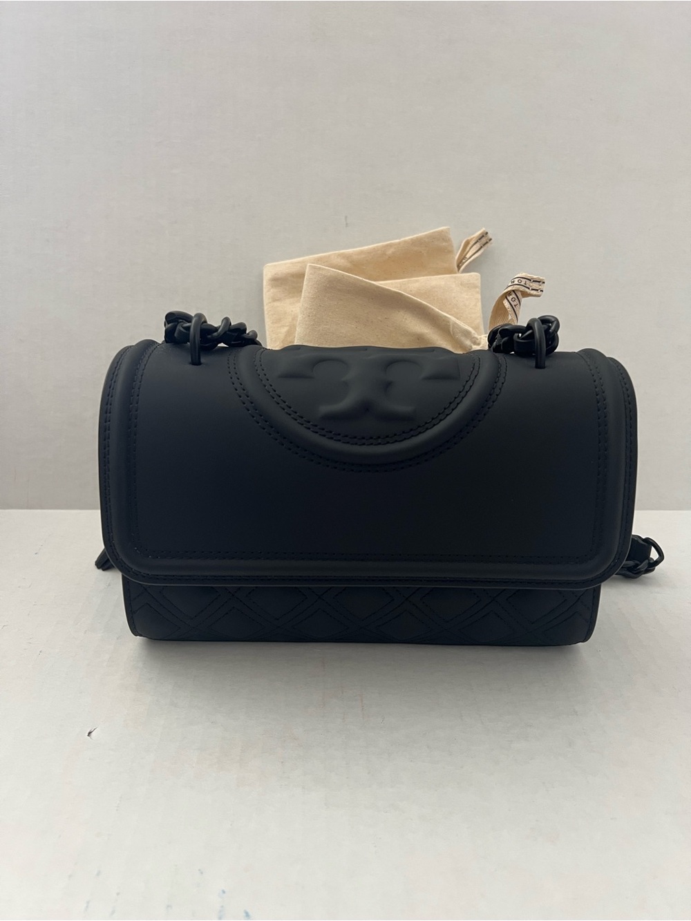 Tory Burch Fleming Matte Black Quilted Shoulder Bag - Designer Style